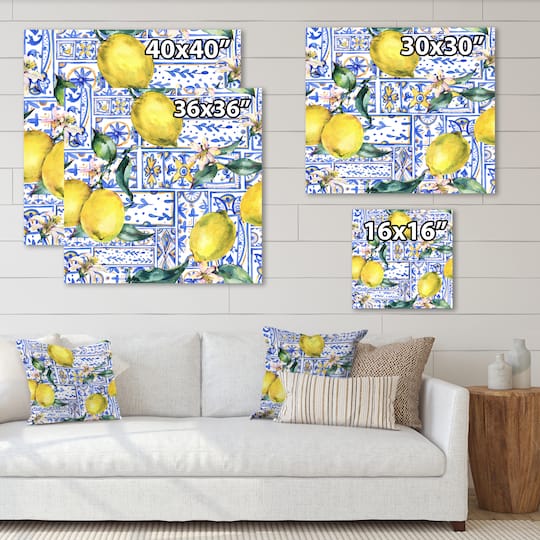 Designart - Lemon Ornament On Blue Geometrical Pattern I